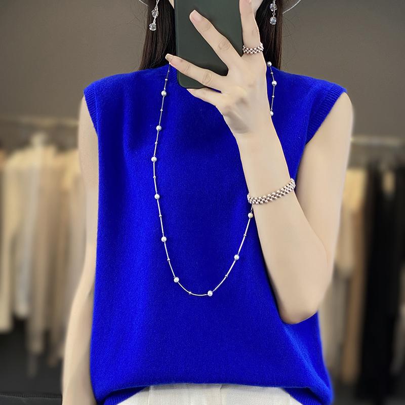 Women Tank 100% Wool Sleeveless MODERN NEW SAGA Spring Autumn T-shirt Turtleneck Knit Wool Top Soft Basic Vest Female