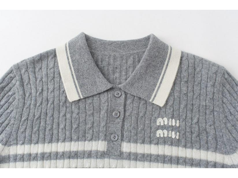Women's 100% Pure Cashmere Striped Turn-Down Collar Sweater