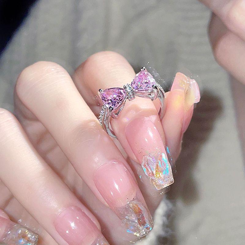 

Кольцо с розовым цирконом и бантом, женское романтическое, сладкое и изысканное кольцо opening розовый