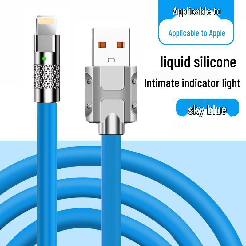 120W Zinc Alloy Fast Charging Cable for Apple & Android - Durable, Silicone-Coated, Thickened Design