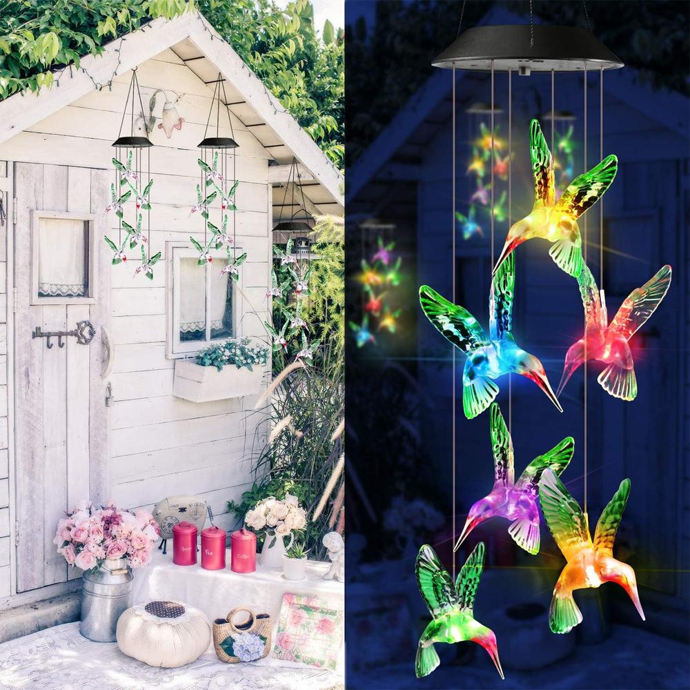 Hummingbird Wind Chimes Outdoor, Waterproof LED Wind Chime with Color Changing, Hanging Wind Chimes for Yard Party Garden Decor