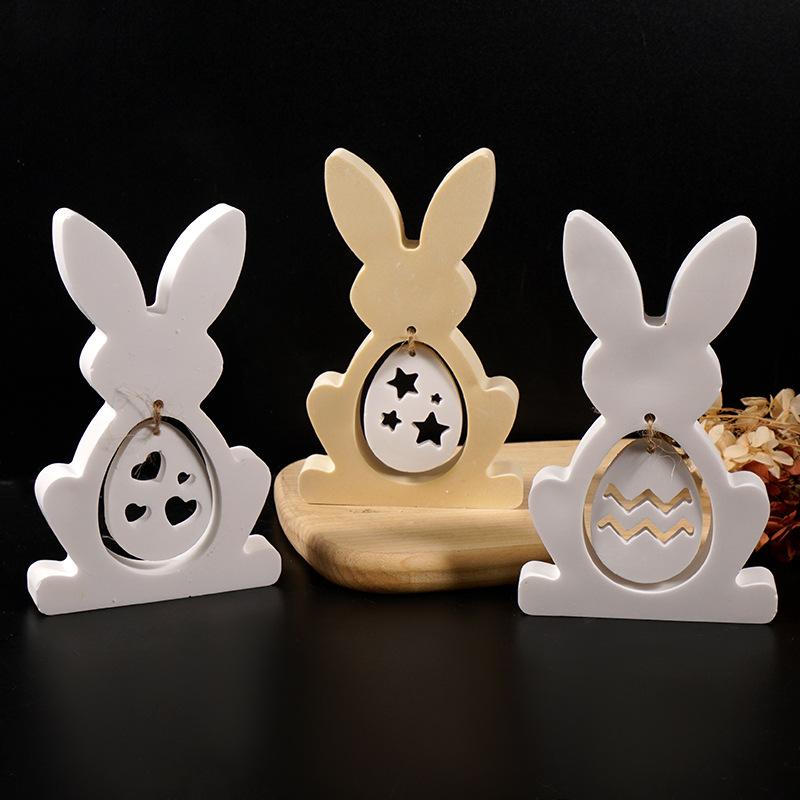 Easter Bunny Hanging Ring Mold Rabbit Easter Egg Mushroom Tag Plaster Hanging Ornament Easter Decor Silicone Mold