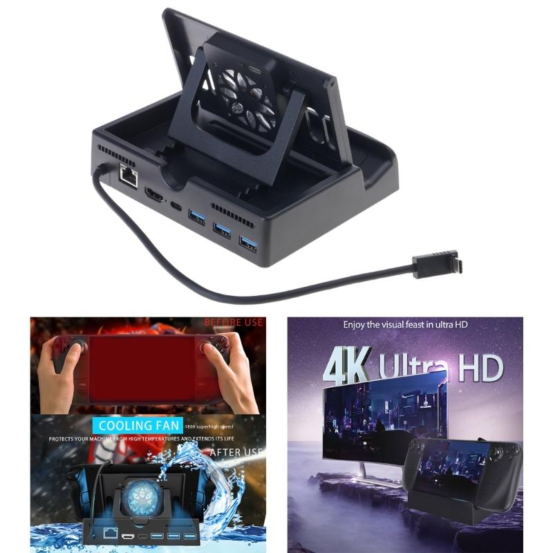 6-in-1 Portable Steam- Deck Docking Station HDMI2.0 4K@60Hz Gigabit-Ethernet 3 USB3.0 Port USB-C Port for Gaming