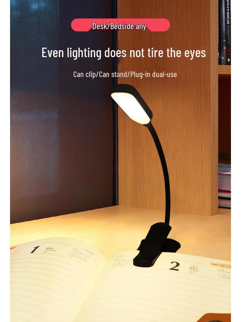 Clip-on LED Desk Lamp with Eye Protection, Battery Operated, for Dormitory & Study