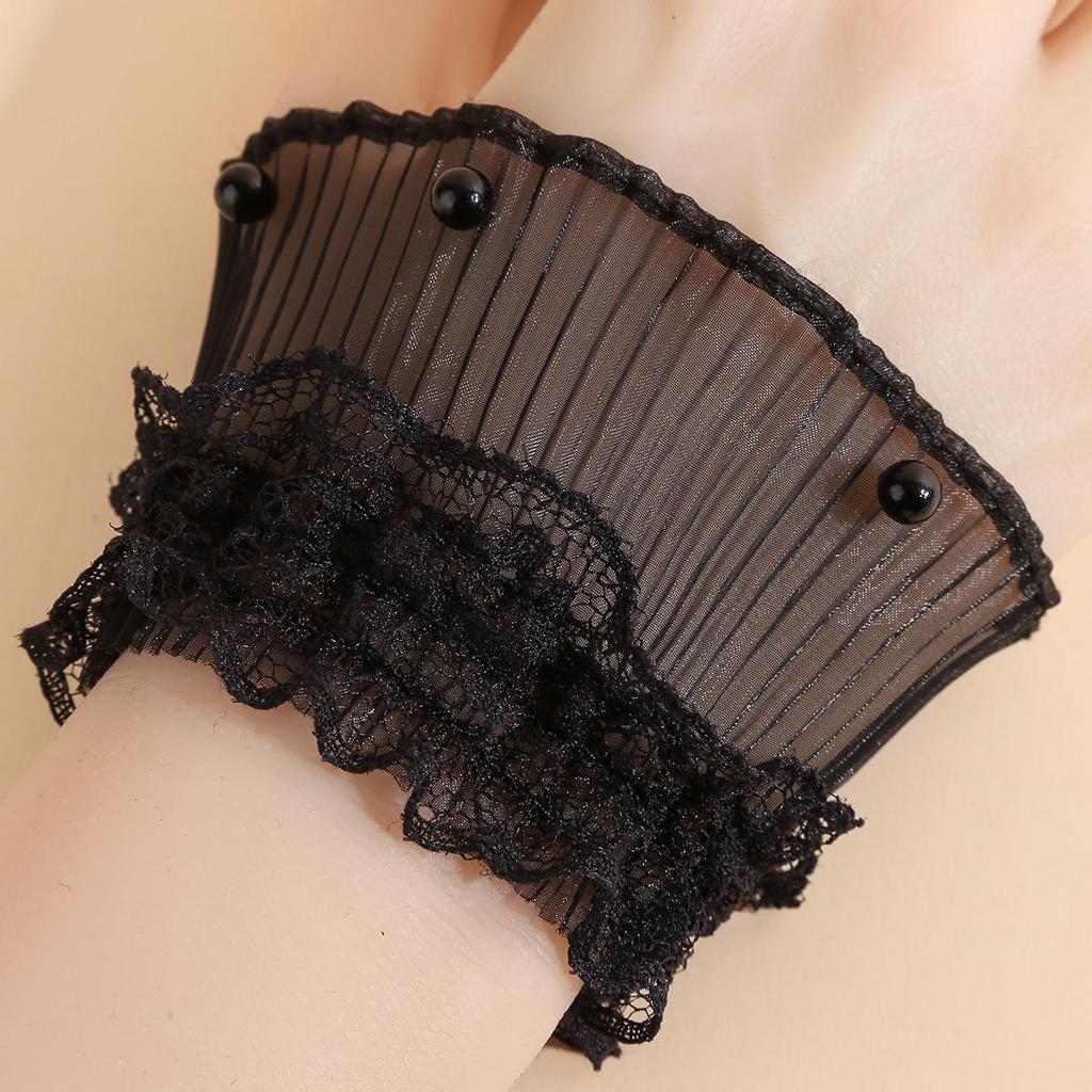 Double-Layer Mesh Lace Pearl Ruffle Trim Lolita Skirt Edge Sleevelets