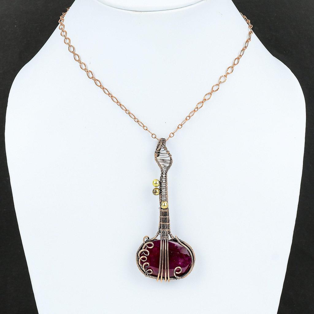 Kashmir Ruby Copper Wire Wrapped Pendant Gemstone Copper Pendant Ruby Guitar Jewelry Handmade Jewelry Gift For Mom Music Instrument Jewelry