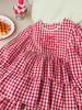 2026 Autumn Korean Children's Strawberry Embroidered Dress - Sweet Girl's Round Neck Lace Plaid Cake Skirt