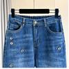 DIMANAF 2026 Autumn Winter New Plus Size Women Loose Fit Denim Pants Embroidery Decorated Blue