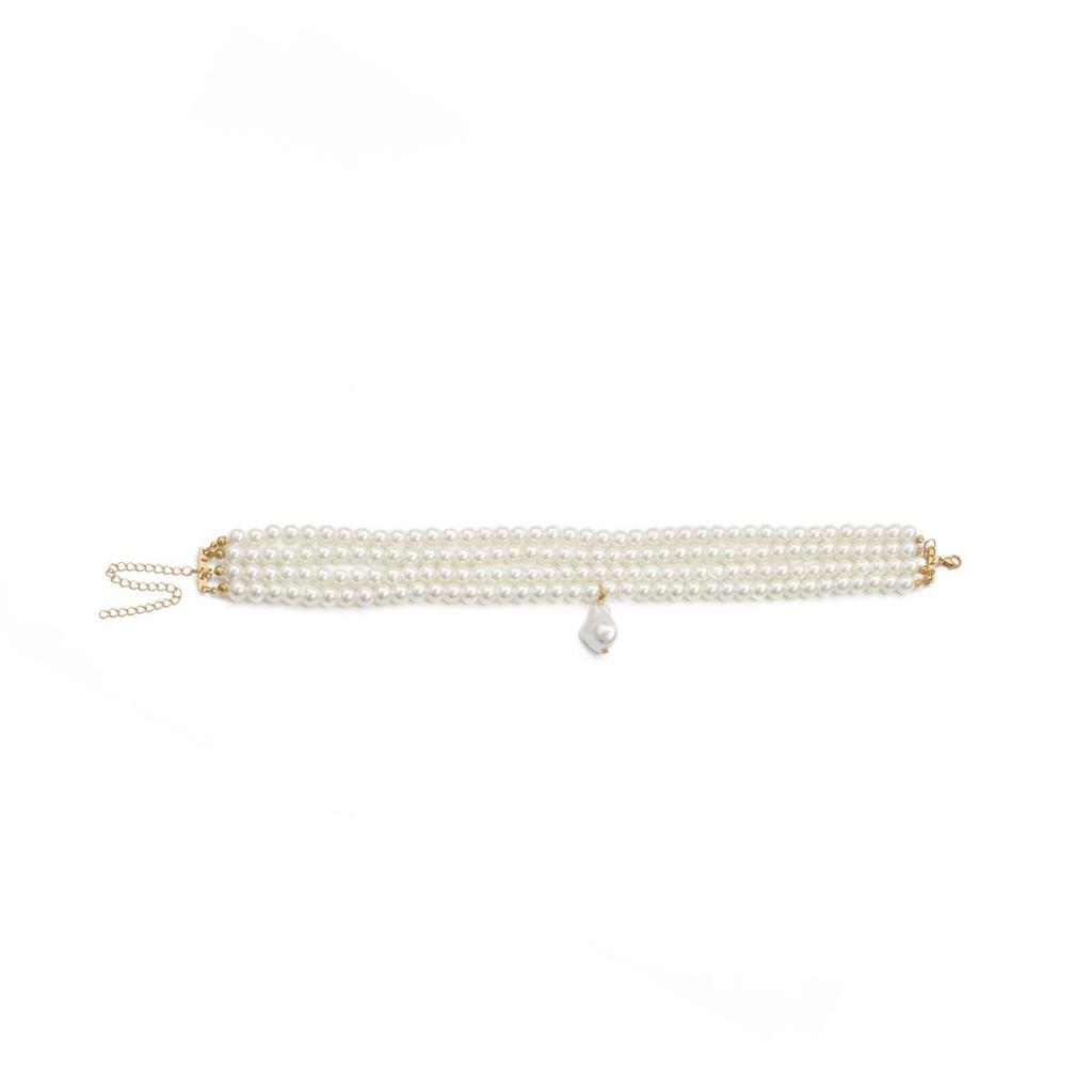 Versatile Geometric Multi-layer Beaded Necklace with Round Faux Pearl Pendant for Women