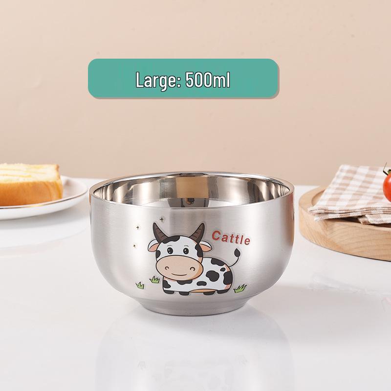 Children's Cartoon Zodiac Insulated Stainless Steel Bowl - Food Grade, Double Layer, Anti-Fall Design