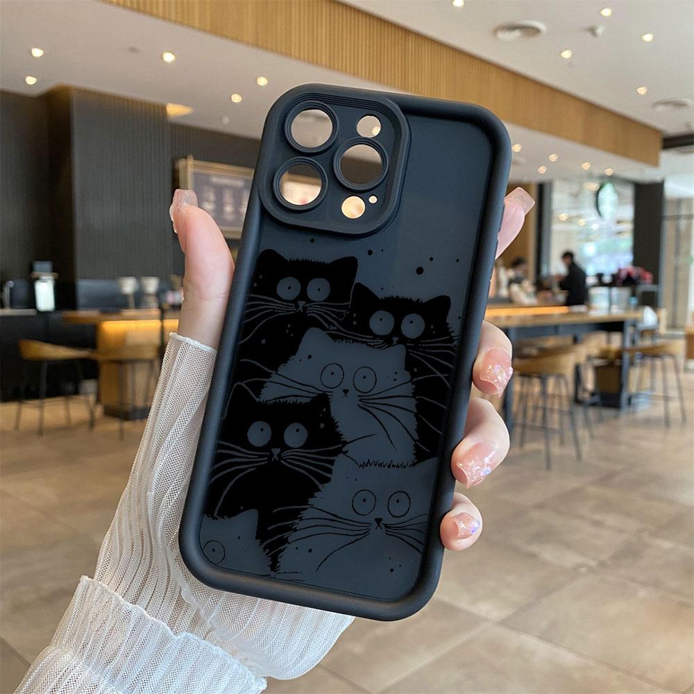 Animal Black Cute Cat Phone Case For iphone Apple 17 AIR 16 16E 11 12 13 14 15 XR Plus Pro Max Silicone Case Funda Shell Cover