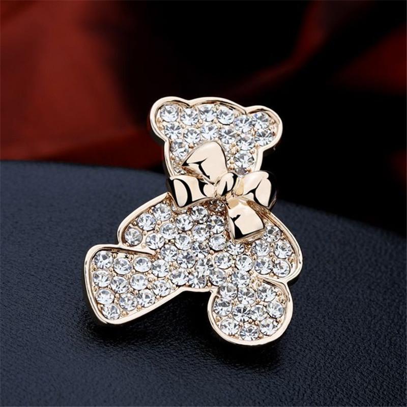 Trendy Crystal Gold Color Animal Bear Brooches For Women Sweater Pins With Rhinestone Xmas  Jewelry Gifts