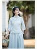 2025 Spring/Summer Women's Ethnic Retro Cotton Linen Embroidered Midi Skirt - Elastic Waist