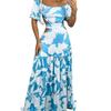 2026 Women's Clothing Contrast Color Print Hollow Ruffled Cake Dress