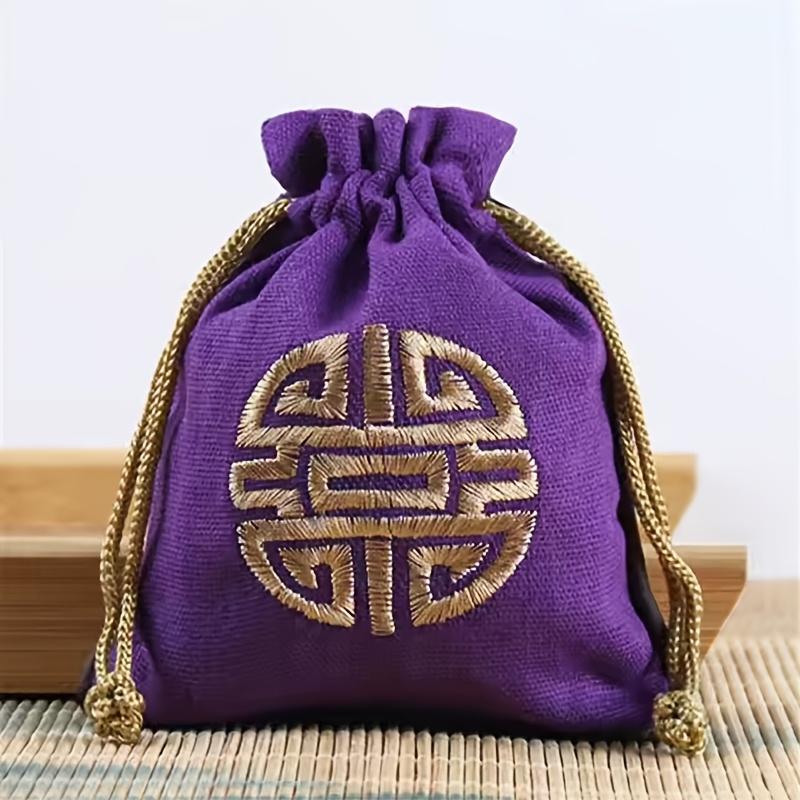 

Vintage Style Embroidered Cotton Blend Jewelry Bag Bracelet, Bead and Small Item Storage Bag, Traditional Chinese Design фиолетовый