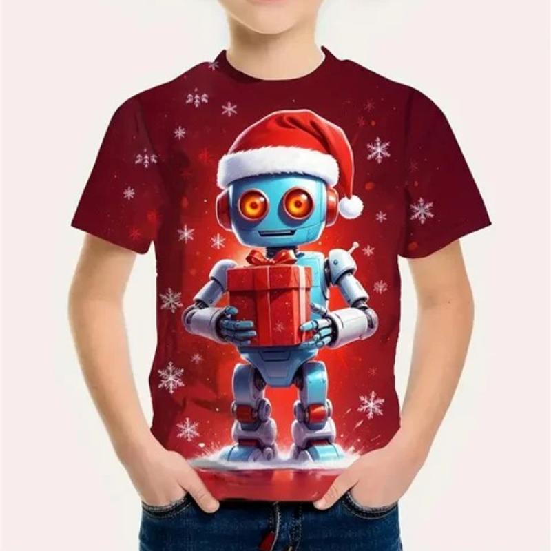 Tricouri de Anul Nou pentru Copii cu Imprimeu Moș Crăciun Băieți Top Confortabil de Modă Mânecă Scurtă