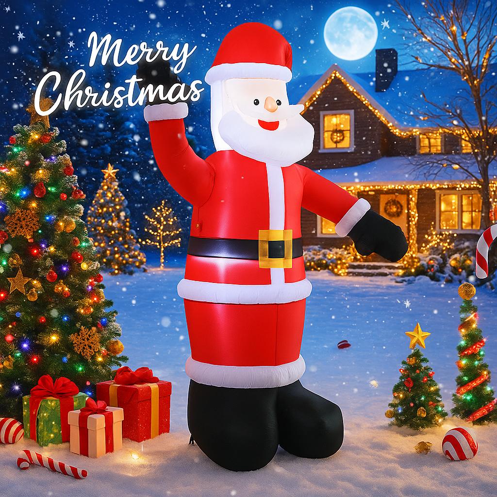 5.9FT Holiday Lighting LED Inflatable Christmas Santa Claus Wave Arm Toys Xmas Yard Party Supplies Home Decoration Festive Gifts