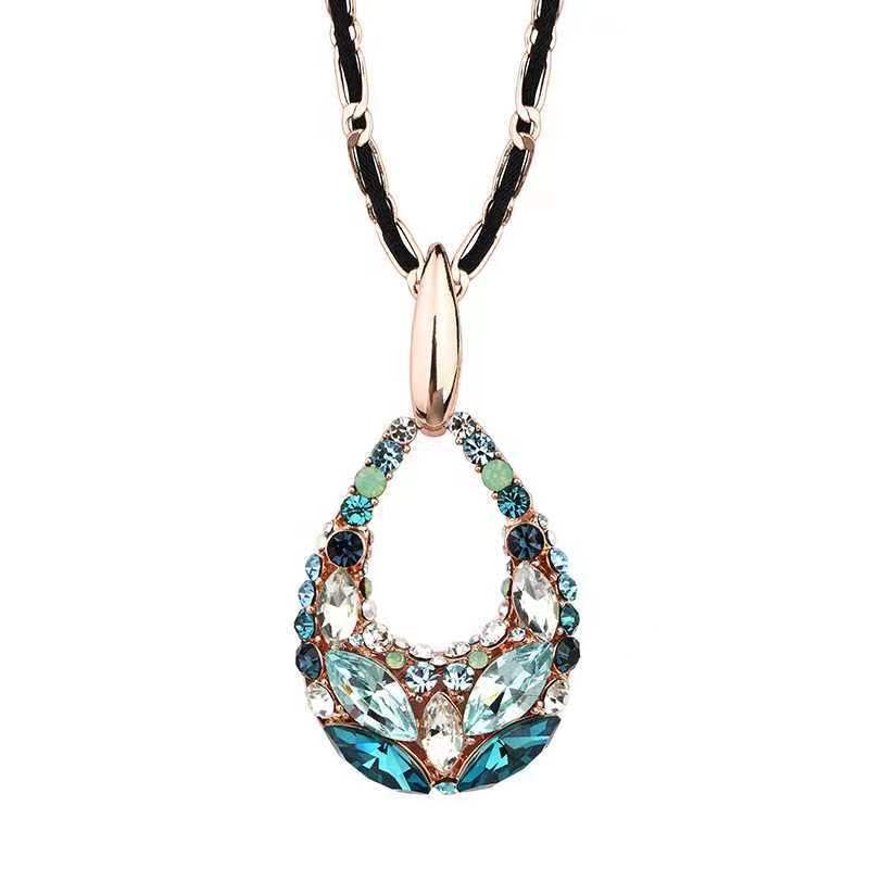 Long Crystal Pendant Necklace - Teardrop Pendant Choker for Women, Winter Fall Layering Chain, Sparkling Gift for Her