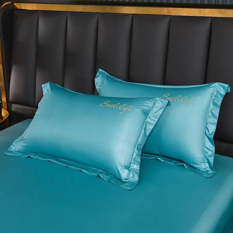Pillowcase Summer Cool Ice Silk Pillow Cover Embroidered Solid Color Washed Ice Silk Pillow Cover Two Pack 4874cm