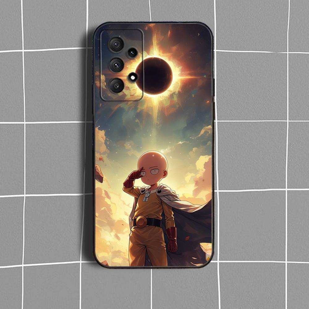 One P-Punch Man Saitama Phone Case For Samsung Galaxy A73,31,32,72,41,53,52,71,22,5G,Note,J7,8,9 Soft Black Cover