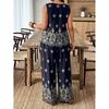 Summer Casual Women's Dress Set - Large Size, Embroidered Sleeveless Round-neck Top, Wide-leg Pants, Two-piece Set