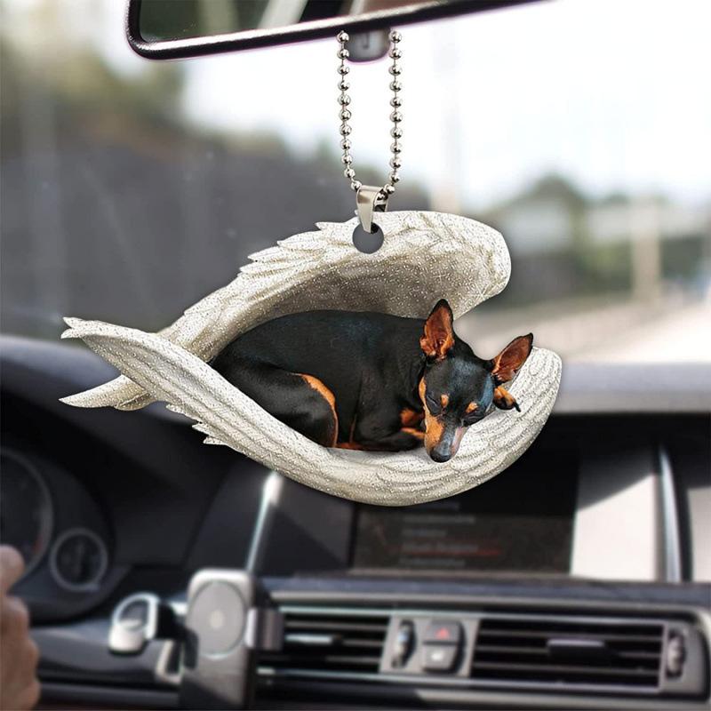 Creative Sleeping Angel Wing Puppy Memorial 2D Flat Car Rear View Mirror Accessories Ornament Decoration Hanging Charm Pendant