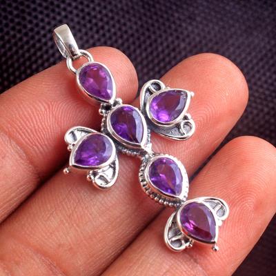 Amethyst Peridot Karneol Kreuz Anhänger 100 % 925 Sterling Silber Statement Schmuck Massiver Anhänger
