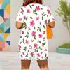 Women Plus Size White Floral Printed Round Neck Short Sleeve Top And Pocket Shorts Two Piece Set