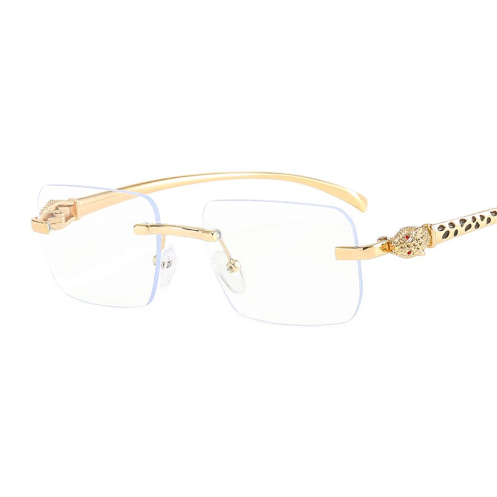 Vintage Rimless Small Square Sunglasses Women Men Luxury Brand Designer Metal Leopard Head Sun Glasses for Travel Driving