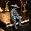 Atmospheric Retro Room Decor 3D Printed Ancient Chinese Hermit Warrior Figurine, Swordsman Statue with Bamboo Hat, Desktop Archeology Rack Mini