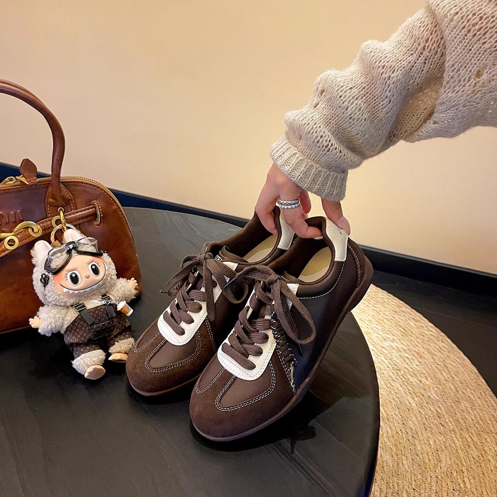 Retro Color Matching German Training Shoes Women's 2025 Huge Good-looking Inner Height Increase Leather Platform Casual Sports Shoes Forrest Gump Sh