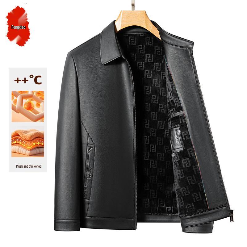 

Fengxiao Men s Business Casual Lapel Leather Jacket L