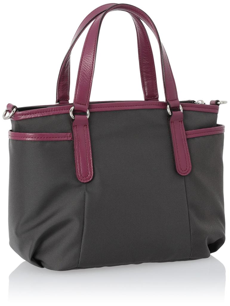 U by Ungaro Tote Bag Made of Nylon and Cowhide Made In Gray 2-Way "Plume" Leather, Lightweight, Handbag, Crossbody, Women's, Stylish, Simple, Casual,