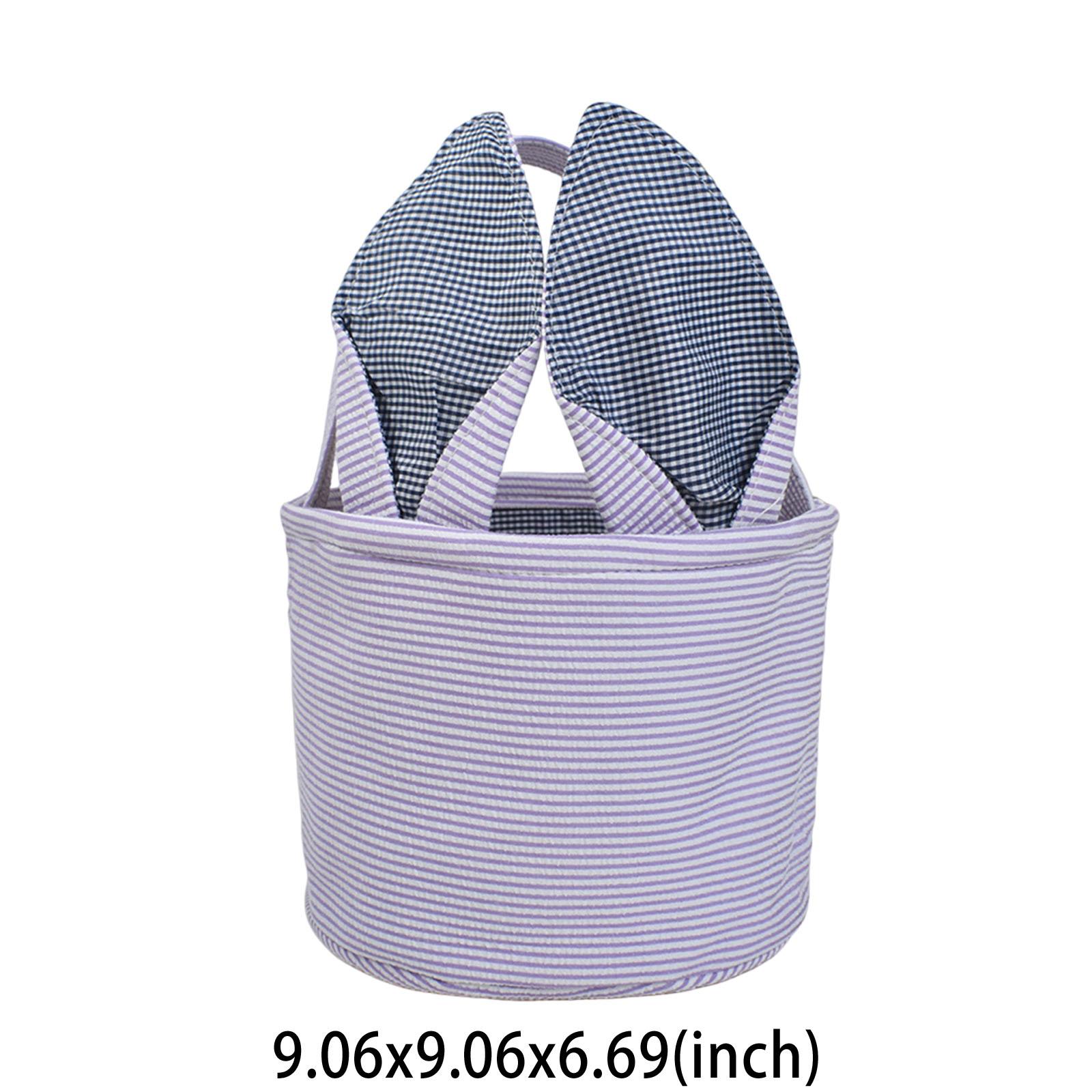 

Seersucker Egg Hunt Bunny Baskets for Childs Boys Girls Easter Buckets with Cute Rabbit Ears for Candy Gifts Storage AS Shown фіолетовий