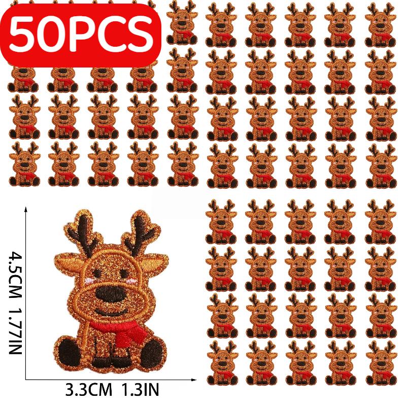 

50/100PCS Christmas Theme Embroidery Supplies Snowflake Bell Elk Patch Sticker Decorative Apple Socks Ironing Patch Appliques