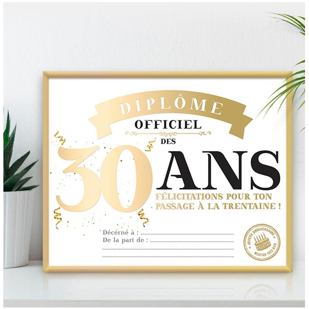 Les Trésors De Lily [A3652] - Cadre diplôme officiel des '30 ans' doré - 25x20 cm