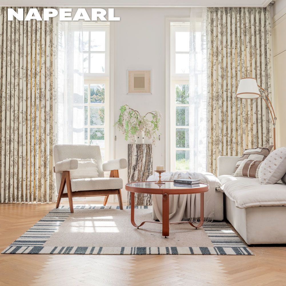1PC NAPEARL 70-80% Blackout Degree European Retro Printed Ruffle Edge Blackout Curtain for Bedroom Living Room Home Decor
