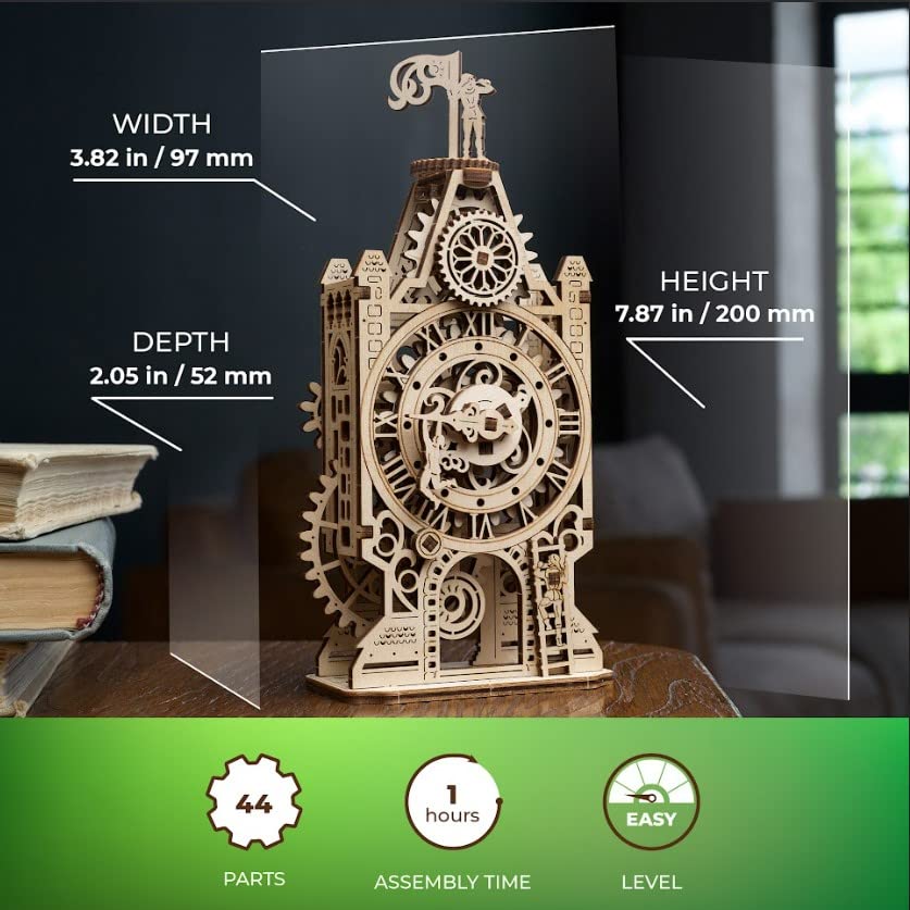 Ugears Old Clock Tower Wooden Puzzle Craft Model No Glue or Tools Required Easy for Adults and Men - -