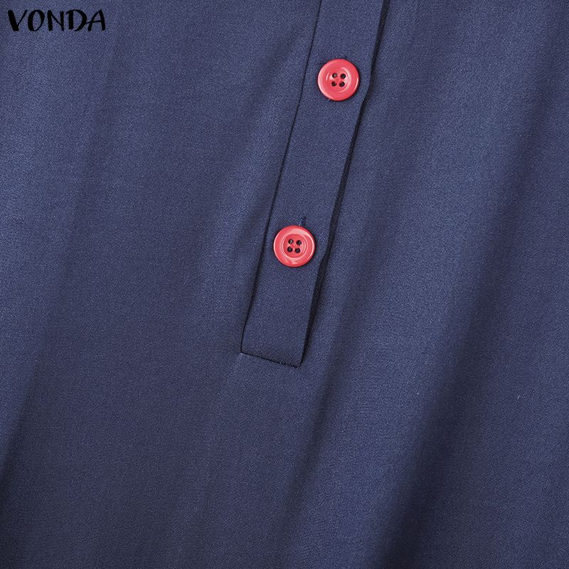 VONDA Women Turn Down Collar Long Sleeve Stitching Plaid Print Casual Ruffled Dress