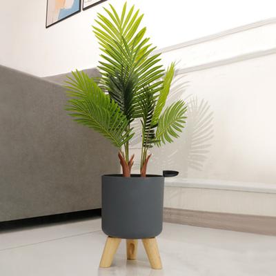 Self Watering Flower Pot Planter Pot with Solid Wood Legs Solid Color Flower Pot with Drainage Holes for Home Garden