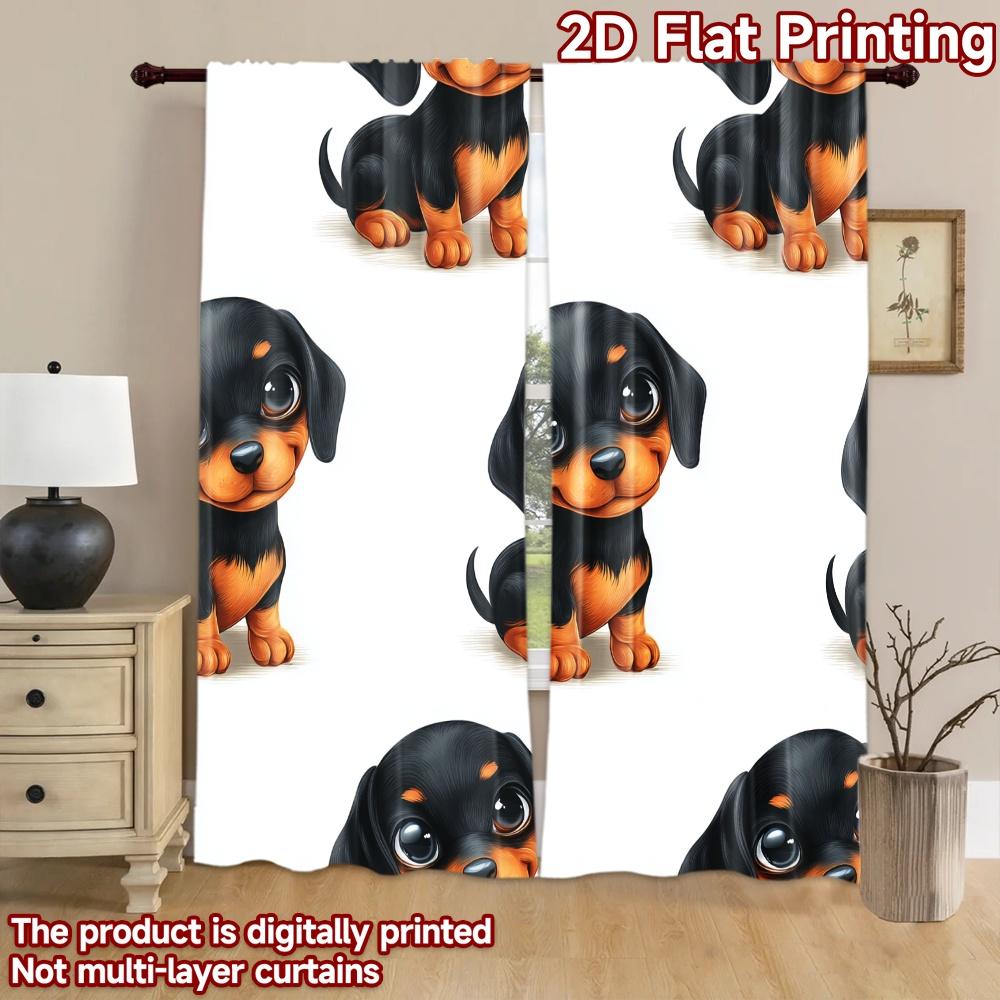 2D flat printing 2pcs Curtain Cute Dachshund Puppy Digital Printed Polyester Drapes Festive Curtains for Booths Studio