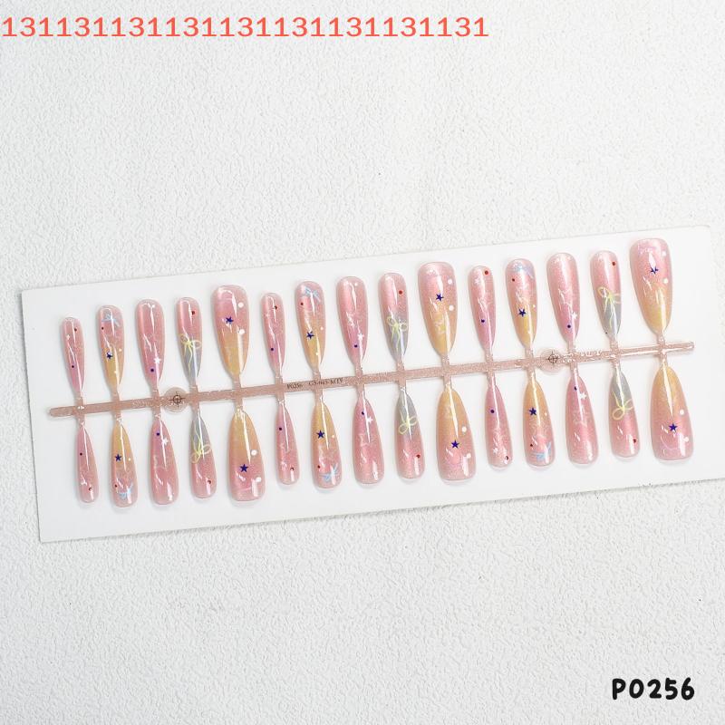 30Pcs DIY Nail Art Decoration Accessories Cat's Eye Macaroon Gradient Star False Nails Wearable Manicure