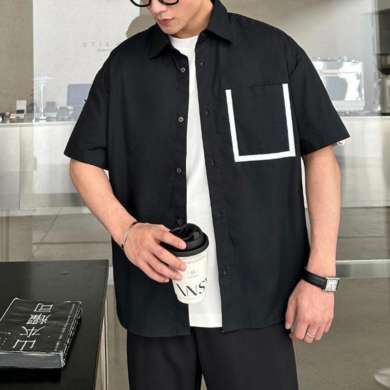

Рубашки с коротким рукавом в японском стиле, мужская одежда, однобортные, летние, с отложным воротником, повседневные, свободные, базовые, модные, комбинированные рубашки XXXL чёрный