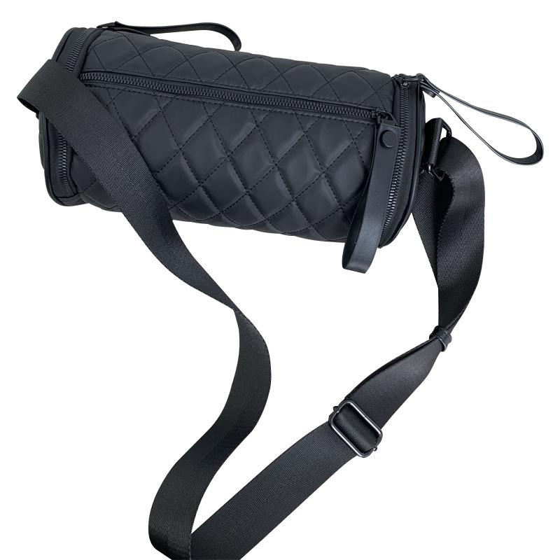 New Single Shoulder Cylindrical Bag, Casual Diamond Grid Oxford Cloth Crossbody Bag, Wide Shoulder Strap, Embroidered Grid Commuting Bag, Trendy