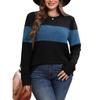 Damen Pullover Mode Geripptes Colorblock Oberteil Langarm Rundhals T-Shirt