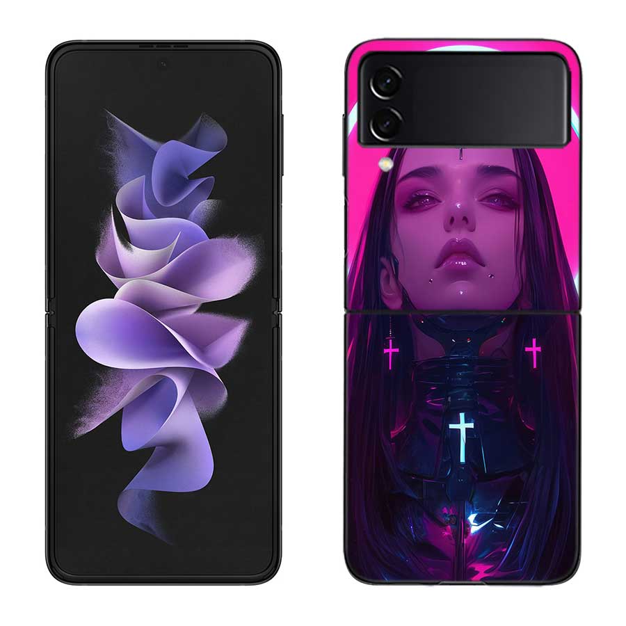 Dark Nun Phone Case For Samsung Z Flip 7 6 5G Galaxy Z Flip 5 4 3 Black Hard Cell Cover Luxury PC Shell Coque