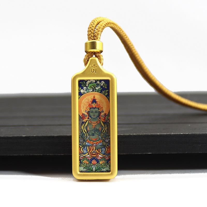 Sacred Tara Thangka Necklace Gold Plated for Spiritual Growth and Protection