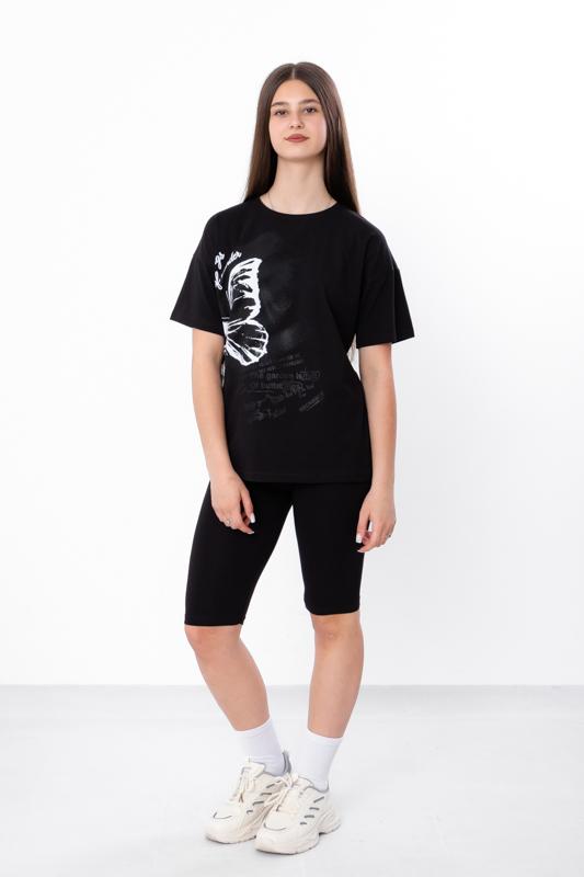 

Легкий в язаний комплект для дівчат-підлітків – Футболка з коротким рукавом вільного крою та еластичні велосипедні шорти, Літо, 6420-036-33-1 HC 140 чорний