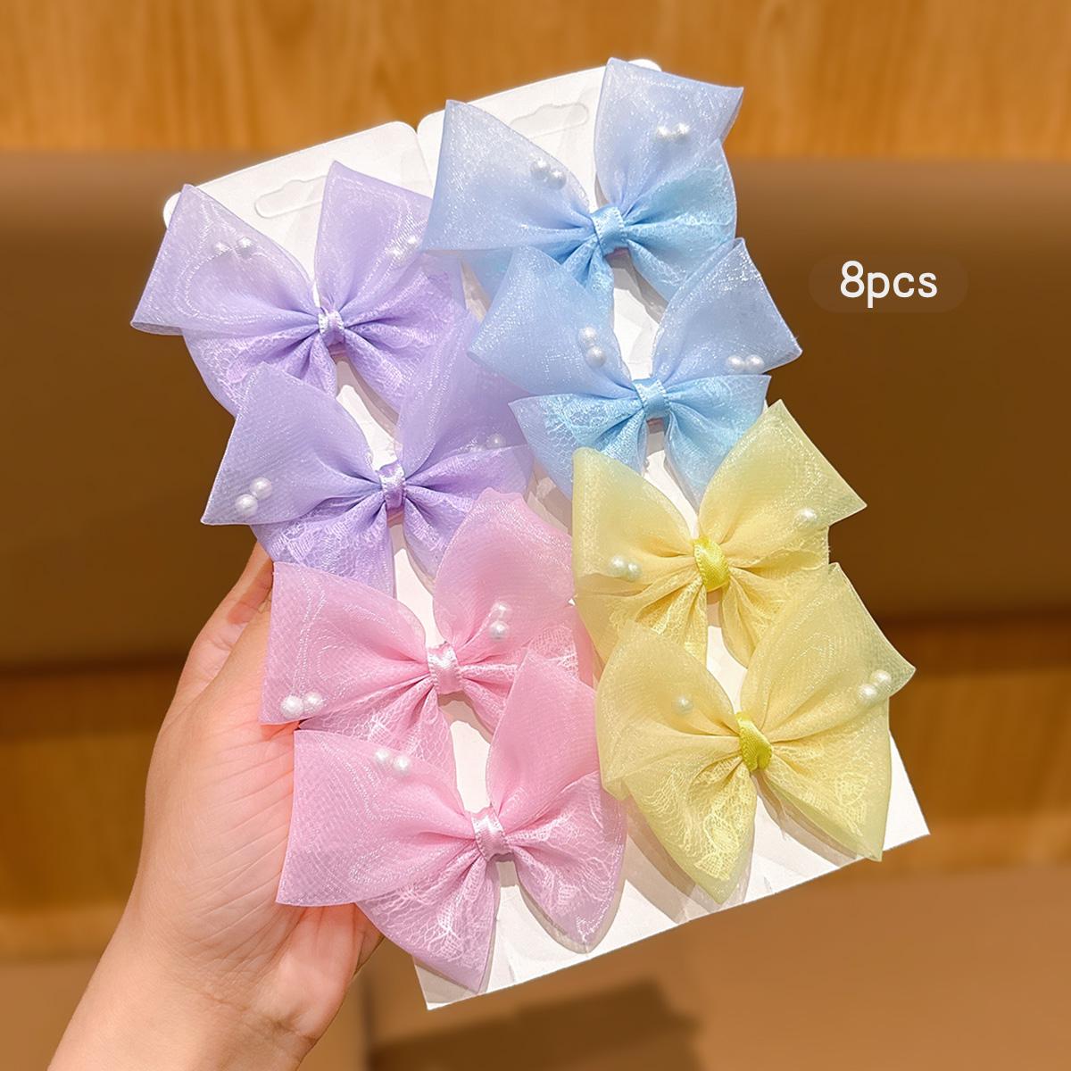 

8 sweet and colorful bow hair clips for daily use as hair accessories Size fits all