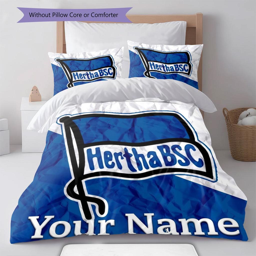 Hertha BSC Custom Name Pattern Bedding,Quilt Set Quilt Cover Pillowcase Home Birthday Gift(1 * Duvet Cover + 2 * Pillowcase, Without Core)